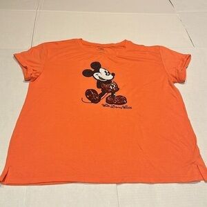Walt Disney World orange large shirt blouse beaded with Mickey Mouse pattern